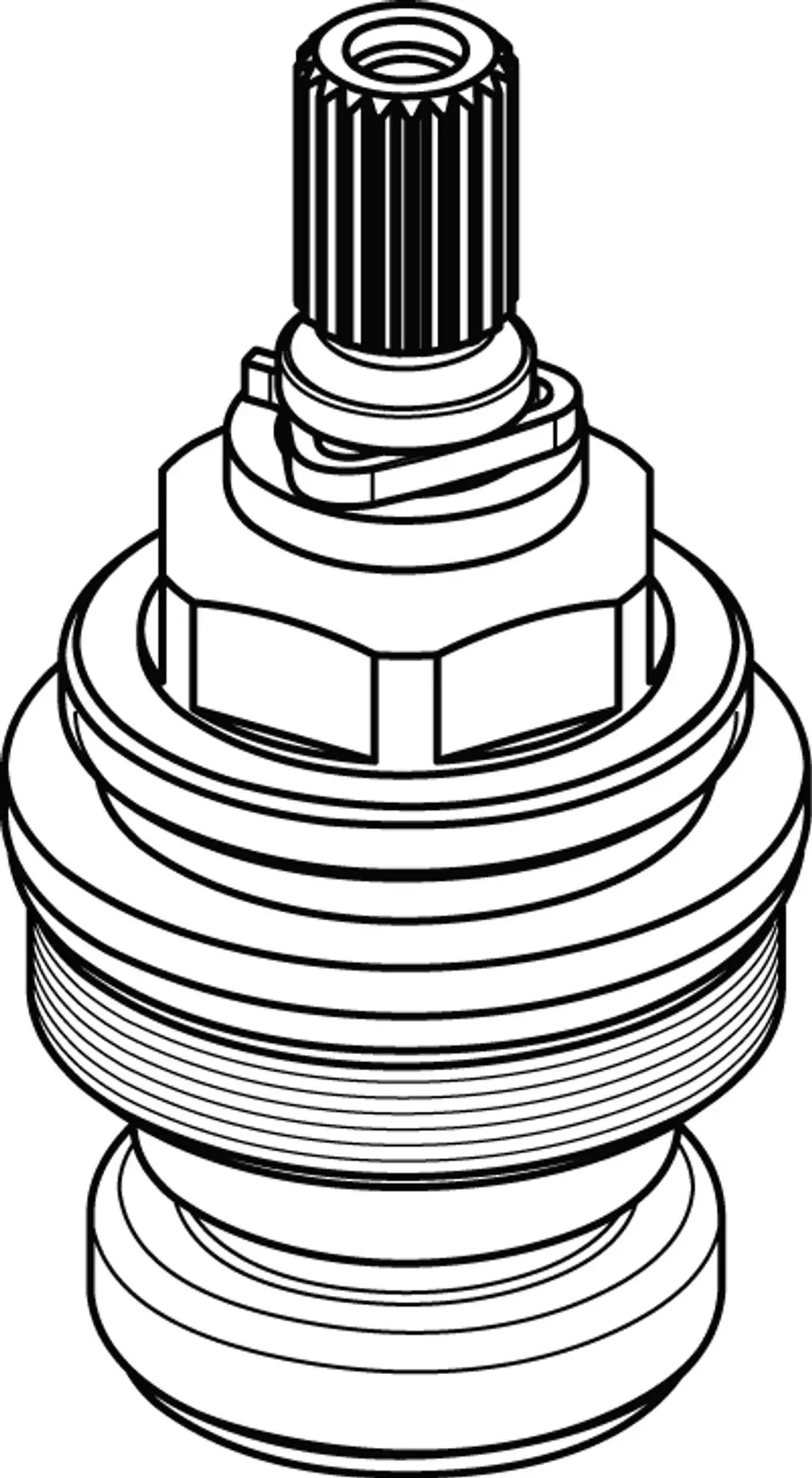 Skizze eines Bauteils mit Gewindeaufnahme, das eine konische Form aufweist. Der Hersteller ist Ideal Standard. Das Bauteil ist zur Verbindung mit weiteren Komponenten gedacht.